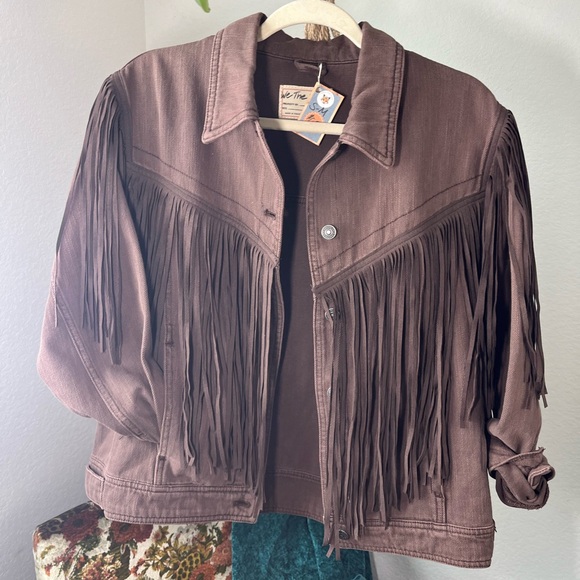 Brown fringe cowboy denim jacket - Picture 6 of 12